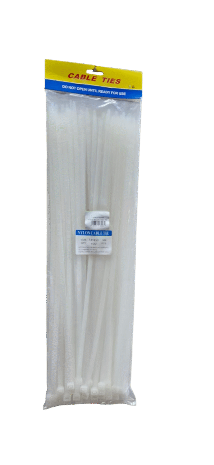 7.6MM X 450MM WHITE NYLON CABLE TIE pcs (per pack)